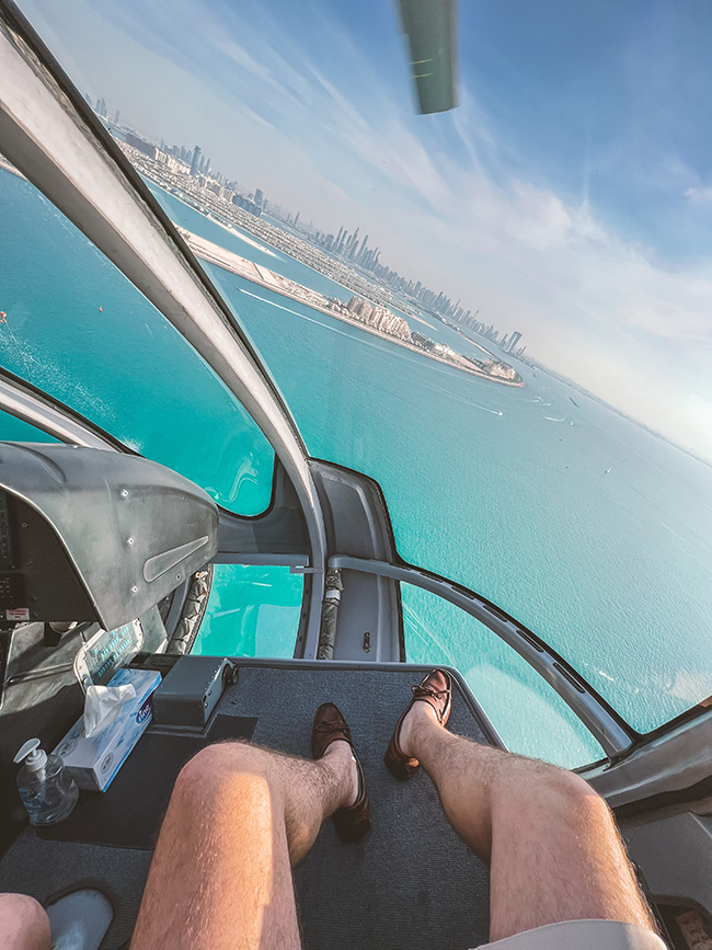 flying on a helicopter tour over The Palm in Dubai